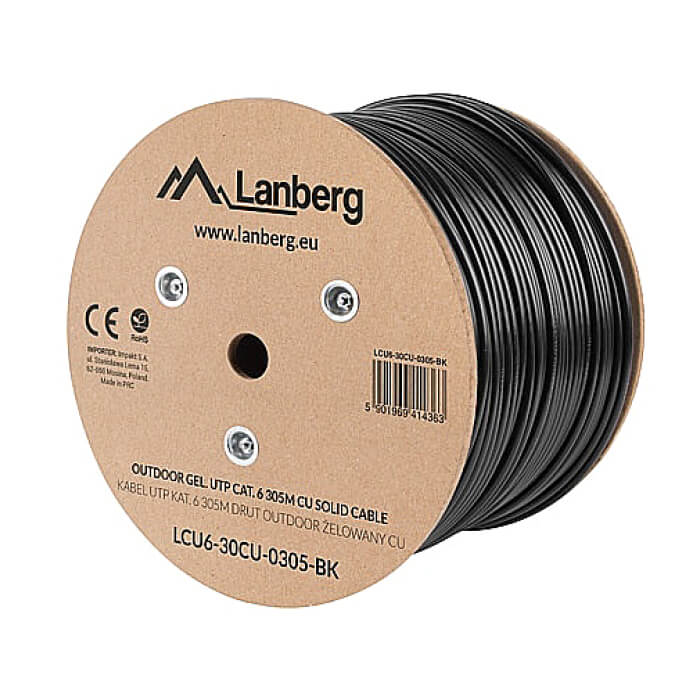 Lanberg LAN cable CAT.6 utp 305m solid outdoor gel-filled cu black fluke passed ID 87028