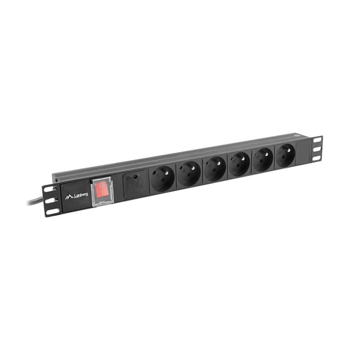 Lanberg power distribution unit (pdu) 19" 1U 16a 6x french outlets 2m black (тъмнейл - 2)