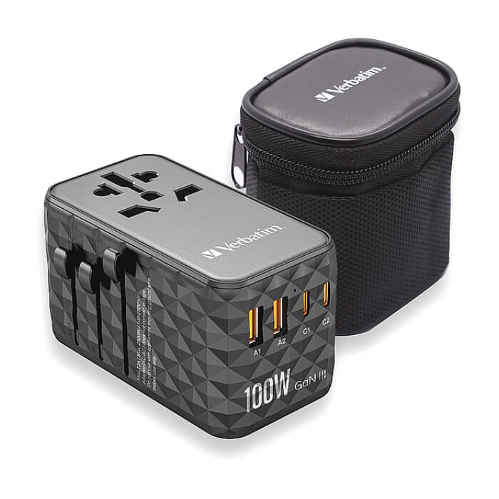 Verbatim UTA-06 GaN III Universal Travel Adapter with 2 x USB-C PD 100W & QC 4+ / 2 x USB-A QC 3.0 (тъмнейл - 2)