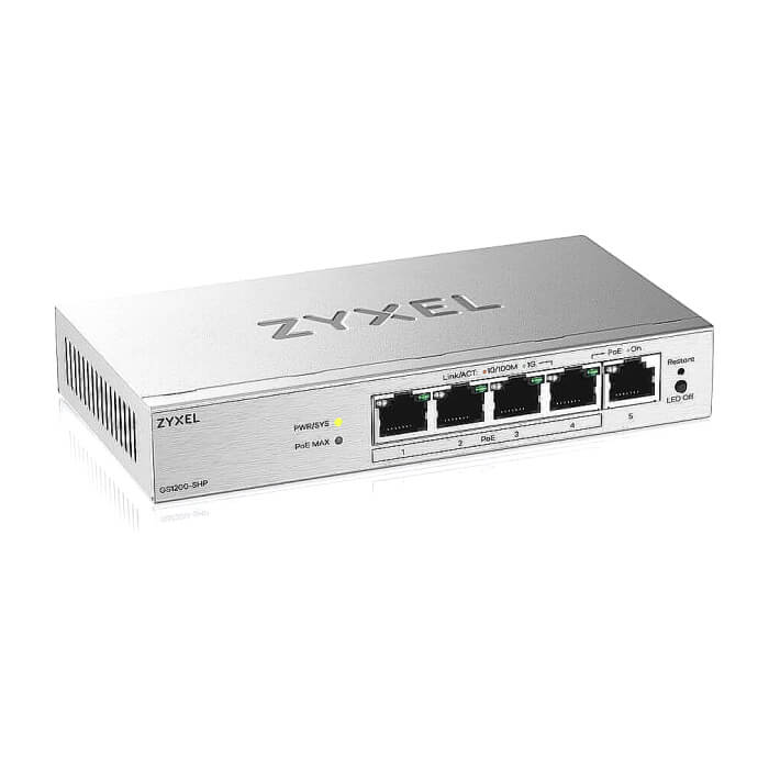 ZyXEL GS1200-5HP v3, 5 Port Gigabit PoE+ webmanaged Desktop Switch, 4x PoE, 68 Watt (тъмнейл - 3)