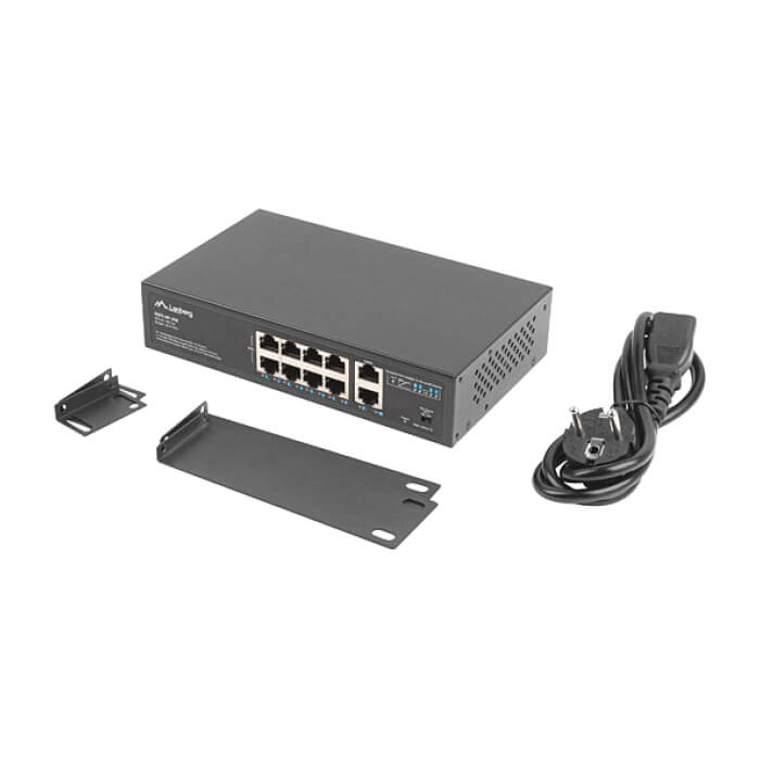 Lanberg switch 8x 100mb poe+/2x 1GB unmanaged rack 10"/19" gigabit ethernet 120w (тъмнейл - 5)