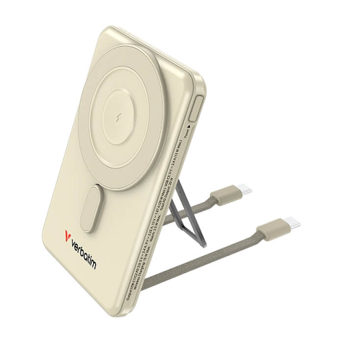 Verbatim Charge 'n' Go 2C Power Bank Magnetic Wireless 5000mAh with 2 USB-C Cables & Stand Gold ID 97027 (тъмнейл - 2)