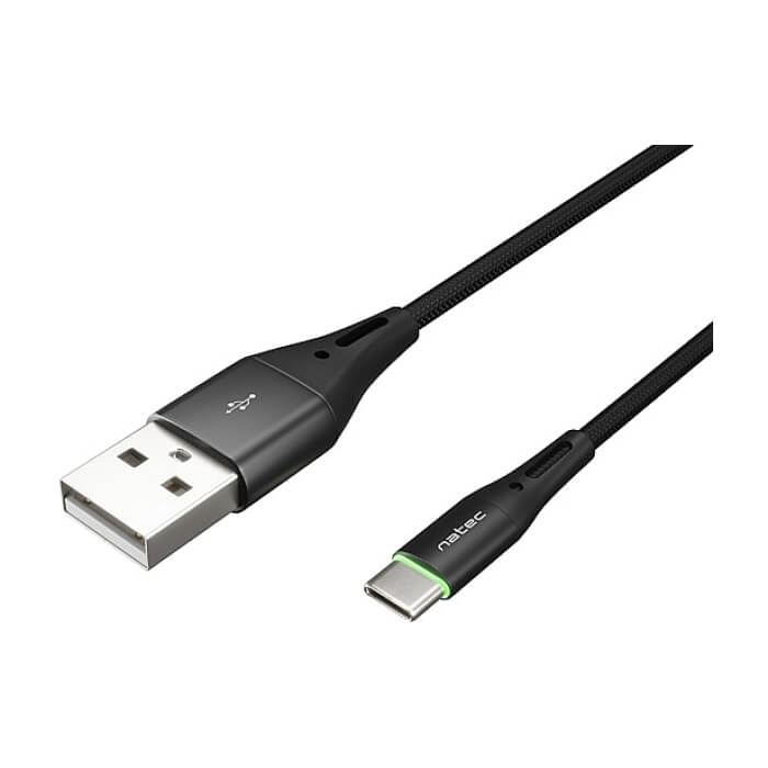 Кабел - Natec USB-C(M) -> USB-A (M) 2.0 cable 1m. Black LED nylon ID 72118 на супер цена