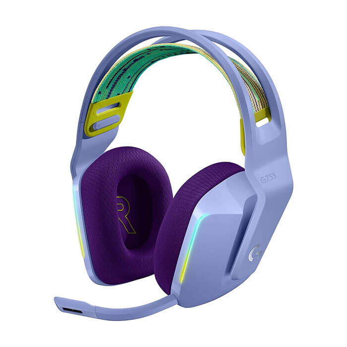 Logitech G733 Wireless Headset, Lightsync RGB, Lightspeed Wireless, PRO-G 40 mm Drivers, DTS Headphone:X 2.0 Surround, Blue Voice Microphone, 278 g, Lilac ID 74588 на супер цена