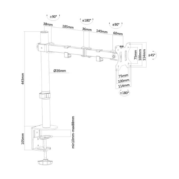 Neomounts Flat Screen Desk Mount (clamp/grommet), 10"-32" ID 66834 (тъмнейл - 3)