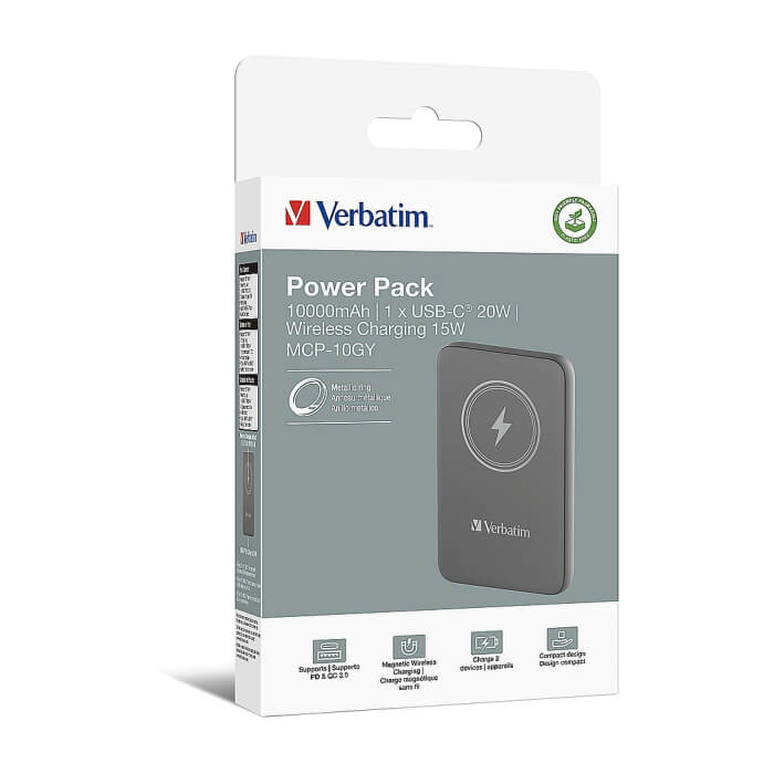 Verbatim MCP-10GY Power Pack 10000 mAh with UBS-C® PD 20W / Magnetic Wireless Charging 15W Grey ID 75110 (тъмнейл - 4)