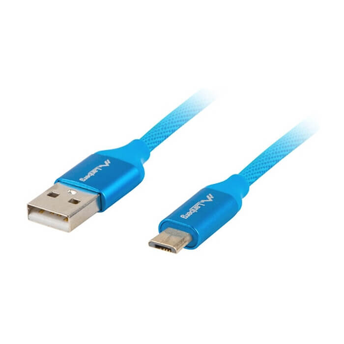Кабел - Lanberg USB MICRO-B (M) -> USB-A (M) 2.0 cable 1.8m, blue premium QC 3.0 ID 72627 (тъмнейл - 2)