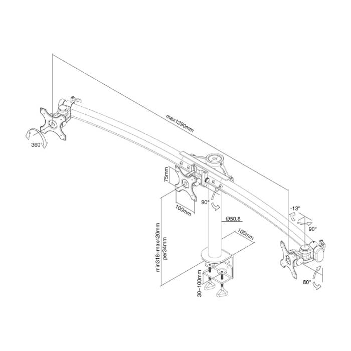 Neomounts by NewStar Flat Screen Desk Mount (clamp) for 3 Monitor Screens ID 66819 (тъмнейл - 4)