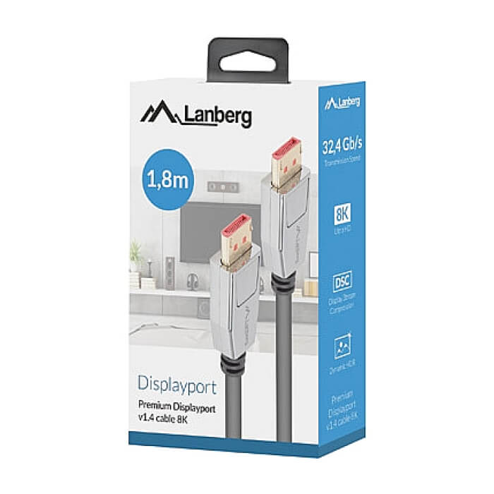 Кабел - Lanberg display port M/M 20pin V1.4 1.8m 8K 60Hz, Black ID 72582 (тъмнейл - 3)