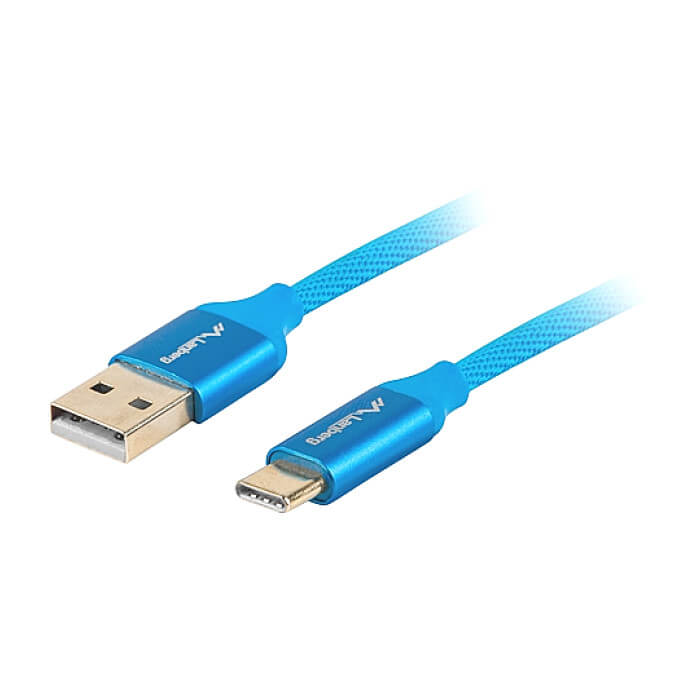 Кабел - Lanberg USB-C(M) -> USB-A (M) 2.0 cable 1m, blue premium QC 3.0 ID 72612 на супер цена