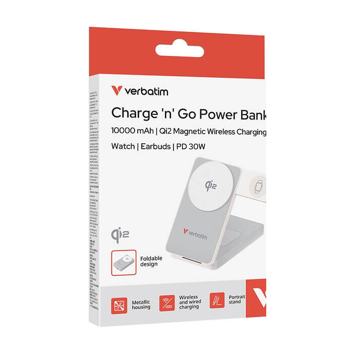 Verbatim Foldable 3-in-1 Qi2 Magnetic Wireless Power Bank 10000 mAh White ID 99019 (тъмнейл - 3)