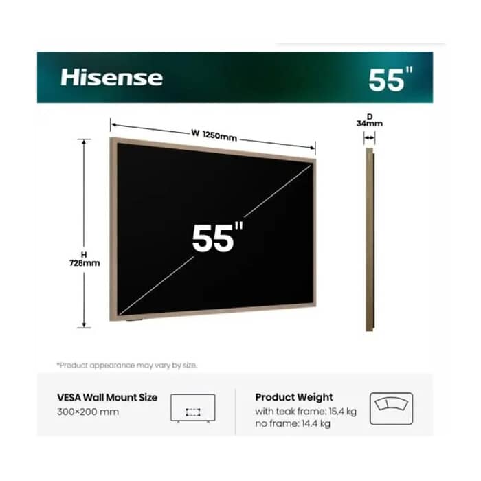 Hisense CanvasTV, 55",QLED 4K Ultra HD 3840x2160, 144hz, 4000:1, 400 nits, 16:9,VIDAA Smart OS,DTS Virtual X,HDR,HDR 10+,Dolby vision IQ, 4 xHDMI,2x10 W + 2x8 W,DVB-T2/T/C/S2/ ID 99179 (тъмнейл - 2)