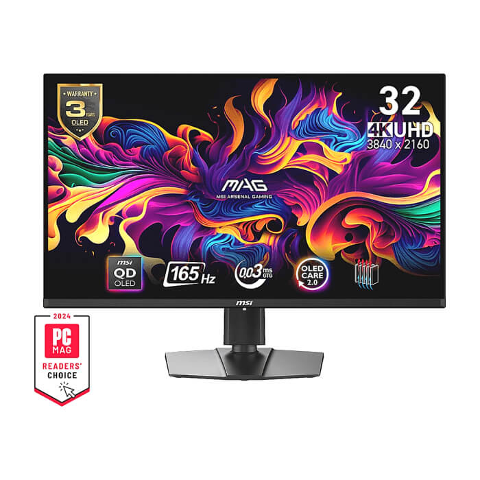 MSI MAG 321UP QD-OLED, 32", 0.03ms,165Hz, 3840x2160 (UHD), 16:9, Flat, Oled Care 2.0, FreeSync Premium Pro, Clear MR 9000, AR, 250 nits, DCR 150M:1, DP(1.4a), 2xHDMI 2.1, 1xTypeC DP alt. w/PD (15W), Pivot, Heigh Adj., Black, 9.1kg ID 89355 (тъмнейл - 4)