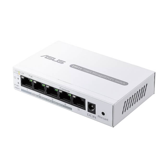 Asus Business 5Port Smart Managed Switch PoE+,ExpertWiFi EBP15, 4 ports PoE+, 60W, VLAN, QoS, Port Mirroring, wall mounting,White (тъмнейл - 5)