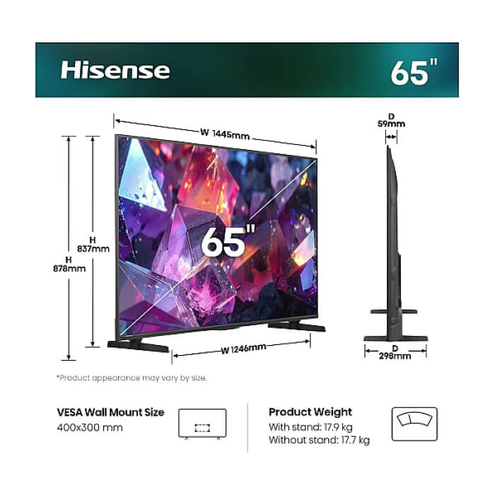 Hisense 65" E7S Pro, 4K Ultra HD 3840x2160, QLED, Quantum Dot, 144Hz, HDR 10+ adaptive, HLG, Dolby Vision, DTS Virtual X, Smart TV, WiFi 5GHz, WiFi Direct, BT, Anyview Cast, 4 ID 97422 (тъмнейл - 2)