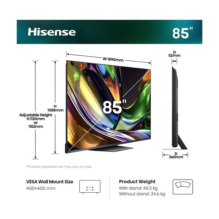 Hisense 85" UR8S, 4K Ultra HD 3840x2160, RGB Mini Led , DLED, Quantum Dot, 180Hz, IPS, HDR 10+, HLG, Dolby Vision IQ, Dolby Atmos, Smart TV,Light Sensor,WiFi 6eGHz, WiFi Direc ID 99369 (тъмнейл - 2)