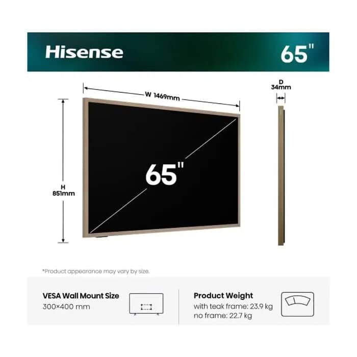 Hisense CanvasTV, 65",QLED 4K Ultra HD 3840x2160, 144hz, 4000:1, 400 nits, 16:9,VIDAA Smart OS,DTS Virtual X,HDR,HDR 10+,Dolby vision IQ, 2x10 W + 2x8 W,4 xHDMI,DVB-T2/T/C/S2/ ID 99371 (тъмнейл - 2)