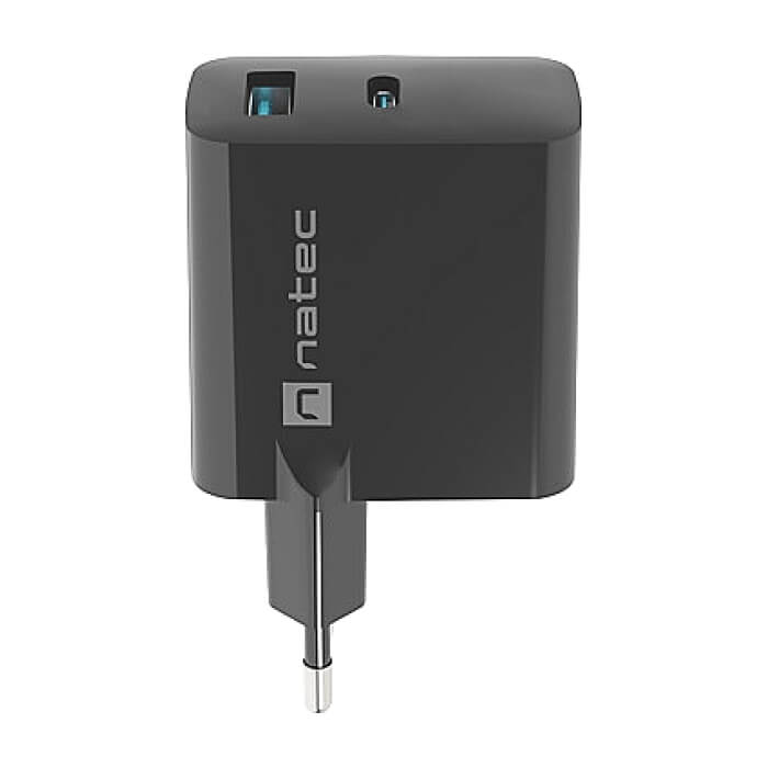 Natec USB Charger Ribera Gan 1X USB-A + 1X USB-C 45W, Black (тъмнейл - 2)