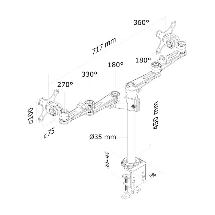 Neomounts by NewStar Flat Screen Desk Mount (clamp) for 2 Monitor Screens ID 66790 (тъмнейл - 3)
