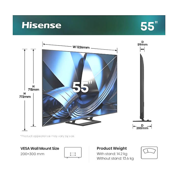 Hisense 55" U7SE, 4K Ultra HD 3840x2160, ULED, FALD, Quantum Dot, 144Hz, IPS, HDR 10+, HLG, Dolby Vision IQ, Dolby Atmos, Smart TV, WiFi 5GHz, WiFi Direct, BT, Anyview Cast, 4 ID 97357 (тъмнейл - 3)