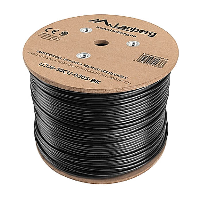 Lanberg LAN cable CAT.6 utp 305m solid outdoor gel-filled cu black fluke passed ID 87028 (тъмнейл - 2)