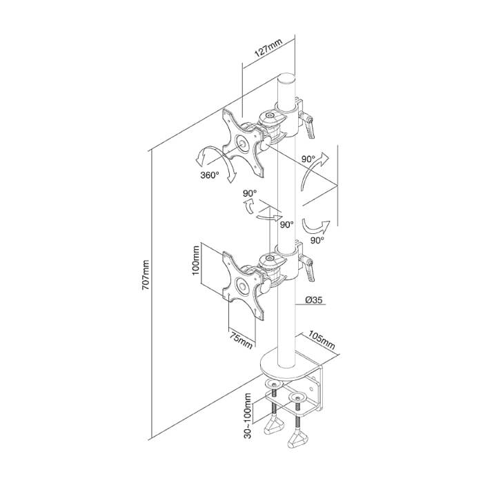 Neomounts by NewStar Flat Screen Desk Mount (clamp) for 2 Monitor Screens ID 66812 (тъмнейл - 3)