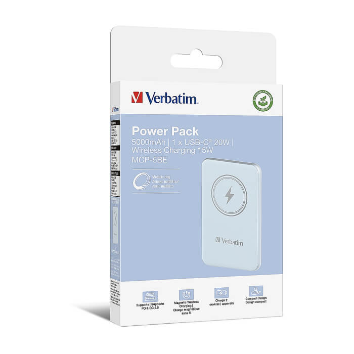 Verbatim MCP-5BE Power Pack 5000 mAh with UBS-C® PD 20W / Magnetic Wireless Charging 15W Blue ID 75117 (тъмнейл - 4)