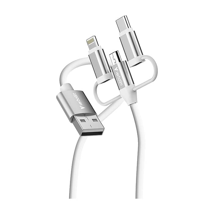 Verbatim Sync & Charge Cable 3-in-1 USB-A to Micro-B/USB-C/Lightning 18W 100cm - White (тъмнейл - 4)