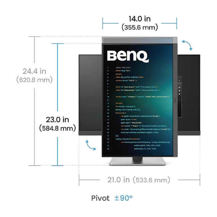 BenQ RD240Q, 24.1”, 2560x1600 WQXGA, Programming Monitor, 16:10, 1.07 billions col., HDR10, 1000:1, 20M:1 DCR, 300 cd/m2, HDMI 2.0, DP 1.4, USB-C (90W), Flicker-free, B.I. Gen2, ID 80903 (тъмнейл - 3)