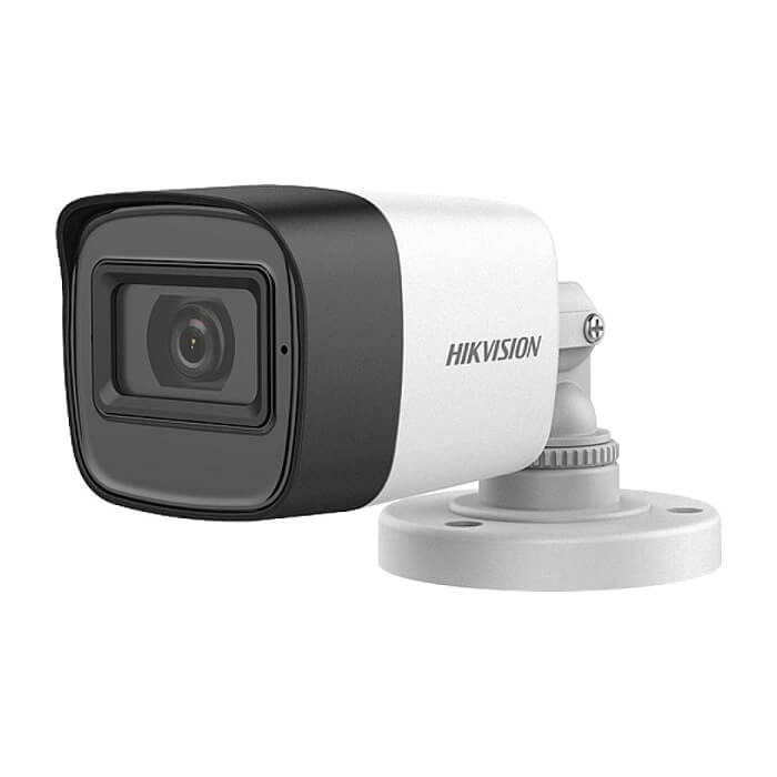 HikVision HD-TVI Audio Fixed Mini Bullet Camera 5 MP, 2.8mm, Smart IR, up to 30 m, DWDR, IP67, 12Vdc/3.7W, 4 in 1 video output (switchable TVI/AHD/CVI/CVBS), Audio over coaxial cable, built-in mic ID 79753