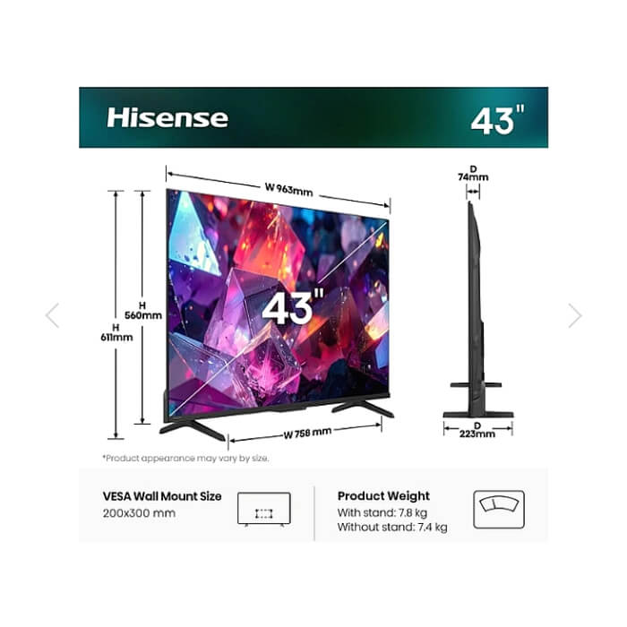 Hisense 43" E7S Pro, 4K Ultra HD 3840x2160, QLED, Quantum Dot, 144Hz, HDR 10+ adaptive, HLG, Dolby Vision, DTS Virtual X, Smart TV, WiFi 5GHz, WiFi Direct, BT, Anyview Cast, 3 ID 97277 (тъмнейл - 2)