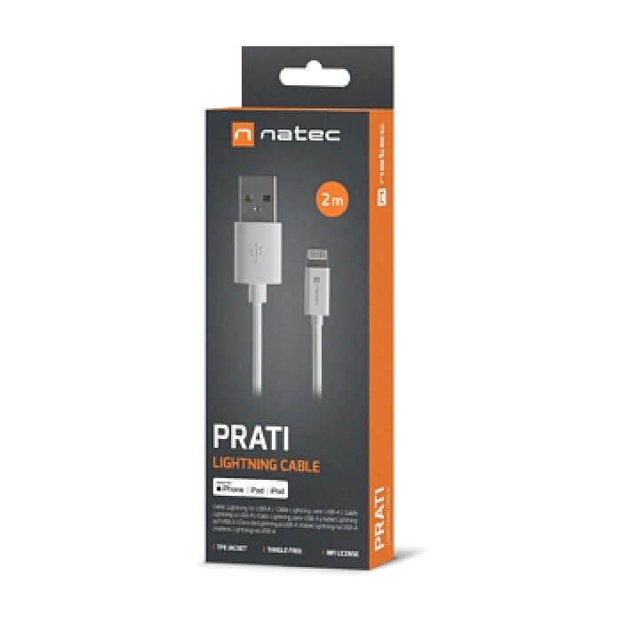 Natec Lightning(M) -> USB-A(M) cable 2m MFI Prati White ID 93159 (тъмнейл - 3)
