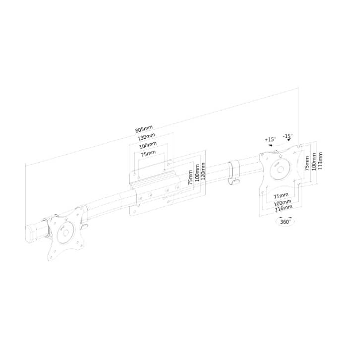 Neomounts by NewStar Flat Screen Cross bar (to make a single mount dual screen) for 2 Monitor Screens ID 66760 (тъмнейл - 3)