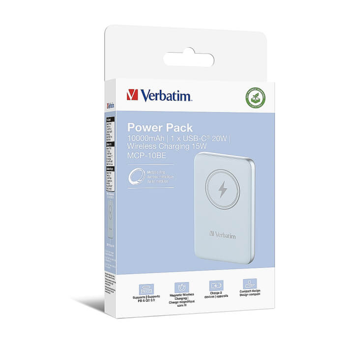Verbatim MCP-10BE Power Pack 10000 mAh with UBS-C® PD 20W / Magnetic Wireless Charging 15W Blue ID 75112 (тъмнейл - 4)