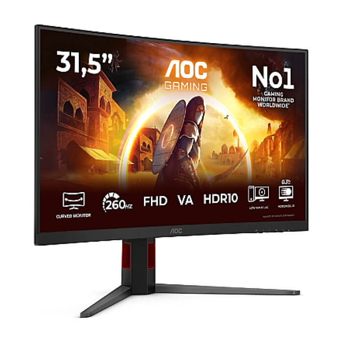 AOC C32G4Z, 31.5" Curved 1500R, VA, WLED, 1920x1080@260Hz (OC, Native 240Hz), 4ms GtG, 0.3ms MPRT, 300cd m/2, 3500:1, Adaptive Sync, FlickerFree, Anti Blue Light, 5Wx2, Tilt, ID 97973 (тъмнейл - 2)
