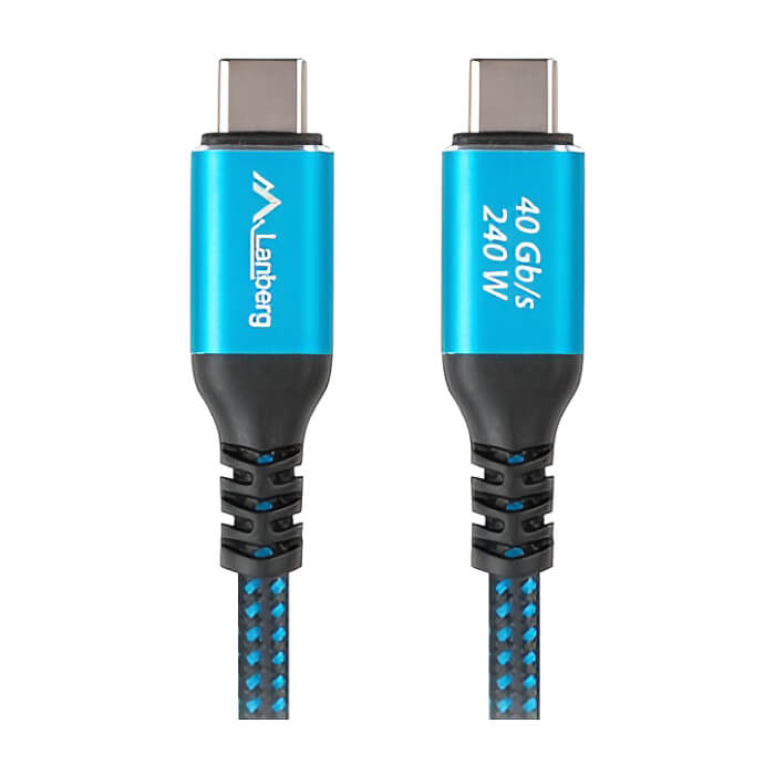 Lanberg USB-C M/M 4.0 cable 1.5m 240w 8k 60hz black-blue ID 86831 на супер цена от GT Computers Lanberg USB-C M/M 4.0 cable 1.5m 240w 8k 60hz black-blue ID 86831 на супер цена