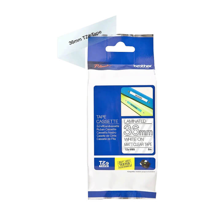 Brother TZe-M65 Matt Laminated Labelling Tape Cassette – White On Clear, 36mm wide ID 70703 (тъмнейл - 2)