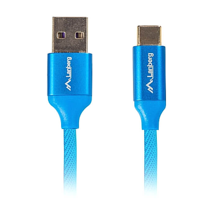 Кабел - Lanberg USB-C(M) -> USB-A (M) 2.0 cable 0.5m, blue QC 3.0 premium ID 72613 (тъмнейл - 2)