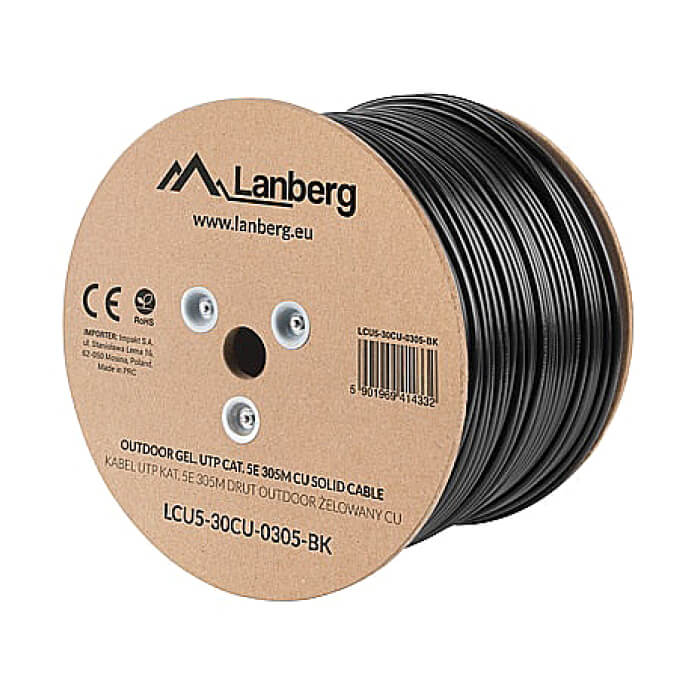 Lanberg LAN cable CAT.5e utp 305m solid outdoor gel-filled cu black fluke passed ID 87034