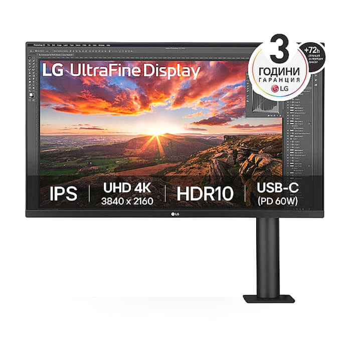 LG 32UN880K-B, 31.5" UltraFine Ergo 4K, IPS AG, DCI-P3 95%, 5ms, 350 cd/m2, 1000:1, 3840x2160, HDR 10, USB Type-C 60W, USB, HDMI, DisplayPort, AMD FreeSync, Speaker 5Wx2, LG S ID 84814 (тъмнейл - 2)