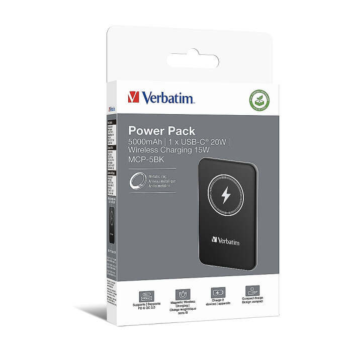 Verbatim MCP-5BK Power Pack 5000 mAh with UBS-C® PD 20W / Magnetic Wireless Charging 15W Black ID 75119 (тъмнейл - 4)