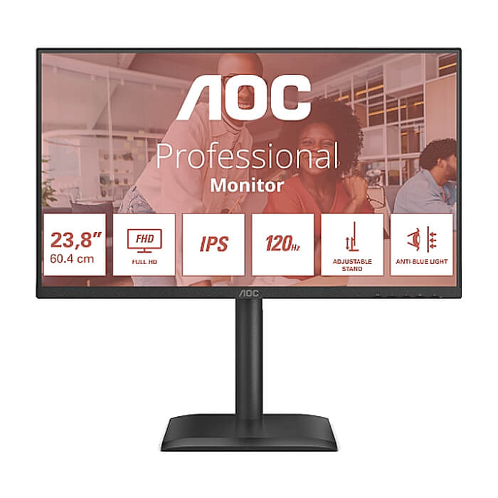 AOC 24E4U, 23.8" IPS WLED, 1920x1080@120Hz, 4ms GtG, 300cd m/2, 1500:1, 20M:1 DCR, Adaptive Sync, FlickerFree, Anti Blue Light, 2Wx2, Tilt, Height Adjust, Pivot, Swivel, D-SUB, HDMI, USB Hub ID 89874 на супер цена