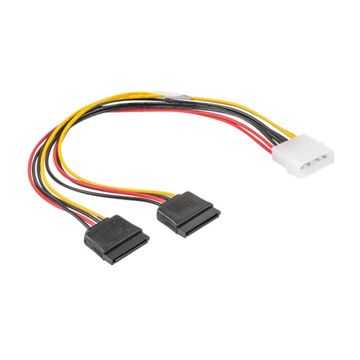 Lanberg molex (m) 4 pin -> 2x SATA (f) 15 pin, cable 30cm (тъмнейл - 2)