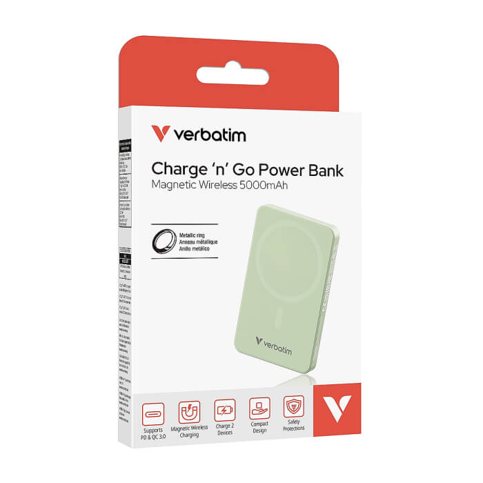 Verbatim Charge 'n' Go Essentials Power Bank Magnetic Wireless 5000mAh Green ID 85395 (тъмнейл - 5)
