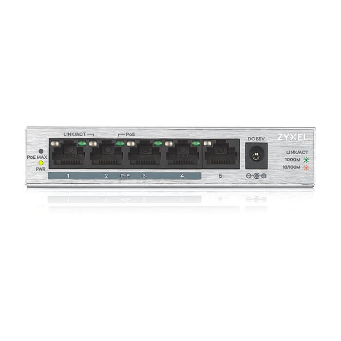 ZyXEL GS1005-HP, 5 Port Gigabit PoE+ unmanaged desktop Switch, 4 x PoE, 60 Watt на супер цена