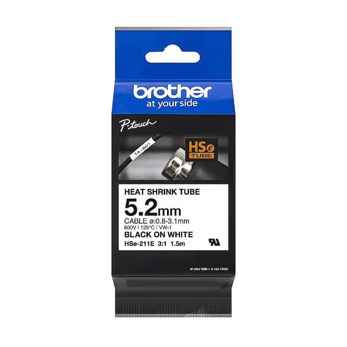 Brother HSe-211E 5.2mm Black on White Heat Shrink Tape ID 70685 на супер цена