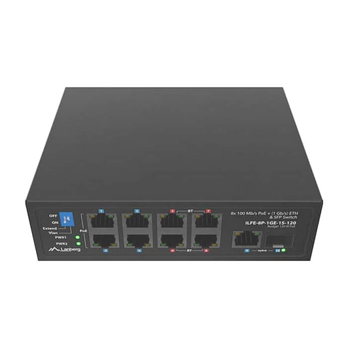 Lanberg Switch ILFE-8P-1Ge-1S-120 POE 4 x BT 4 x AT SFP/ETH DIN Unmanagment Fast Ethernet на супер цена от GT Computers Lanberg Switch ILFE-8P-1Ge-1S-120 POE 4 x BT 4 x AT SFP/ETH DIN Unmanagment Fast Ethernet на супер цена