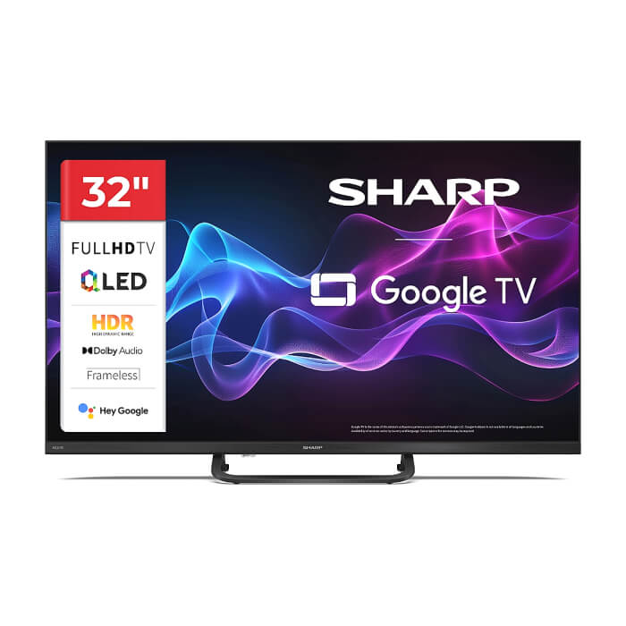 Sharp 32HF3865E, 32" QLED Google TV, FHD 1920x1080 Frameless, 1 000 000:1, DVB-T/T2/C/S/S2, HDR10, Speaker 2x8W, Dolby Digital, Google Cast, 3xHDMI (ARC/CEC), CI+, 3.5mm Headp ID 93554 на супер цена