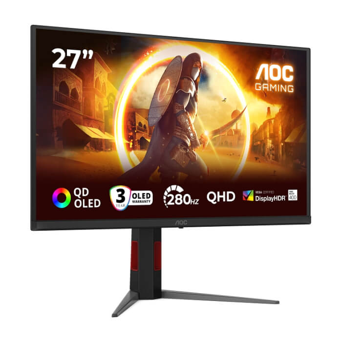 AOC Q27G4ZD, 27" QD-OLED, 2560x1440@280Hz, 0.03ms GtG, 1.5M:1, 1000cd m/2, Adaptive Sync, FlickerFree, Anti Blue Light, Tilt, Height Adjust, Pivot, Swivel, 2xHDMI, DP, USB hub ID 96159 (тъмнейл - 2)