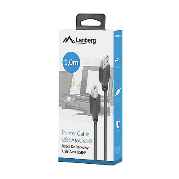 Кабел - Lanberg Cable USB-A(M)->USB-B(M) 2.0 Ferrite 1M Box Black ID 72659 (тъмнейл - 3)
